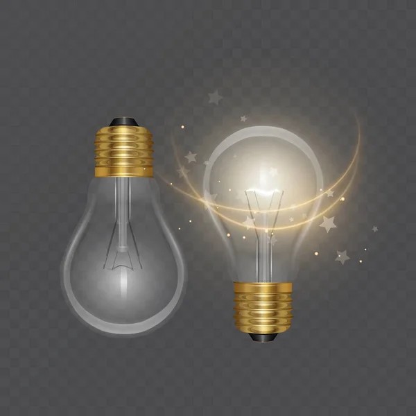 Transparent Realistic Light Bulb Isolated Transparent Background Vector Illustration — Stock Vector