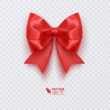 Beyaz arka planda parlak kırmızı saten kurdele. Kırmızı fiyonk ve kırmızı kurdele. Vektör illüstrasyonu