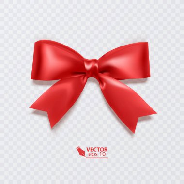 Beyaz arka planda parlak kırmızı saten kurdele. Kırmızı fiyonk ve kırmızı kurdele. Vektör illüstrasyonu