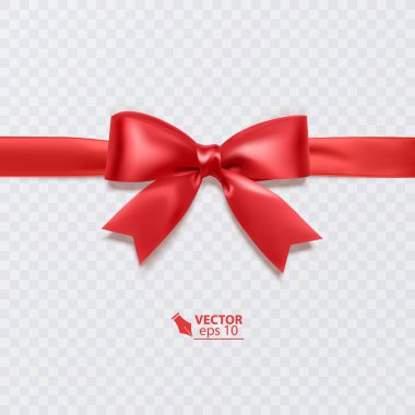 Beyaz arka planda parlak kırmızı saten kurdele. Kırmızı fiyonk ve kırmızı kurdele. Vektör illüstrasyonu