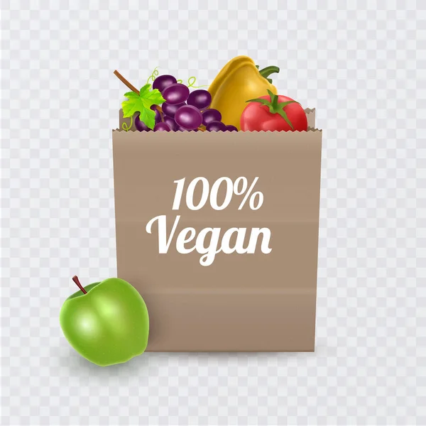 果物や野菜の多い食料品袋 ベクトルイラスト — ストックベクタ