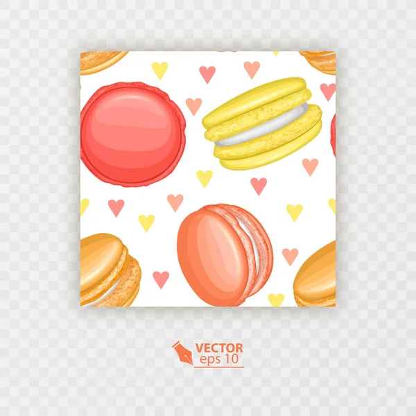 Modèle Sans Couture Macarons Cookies Les Cœurs Sur Fond Blanc — Image vectorielle