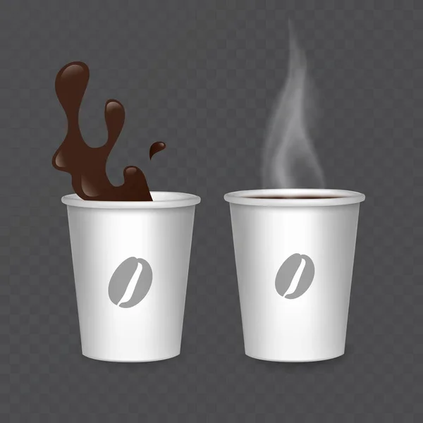 コーヒーカップセット ペーパーホワイト空のファーストフードコーヒーメニューのマグカップ ペーパーカップを取り出します 朝食用飲料 ベクトルイラスト — ストックベクタ