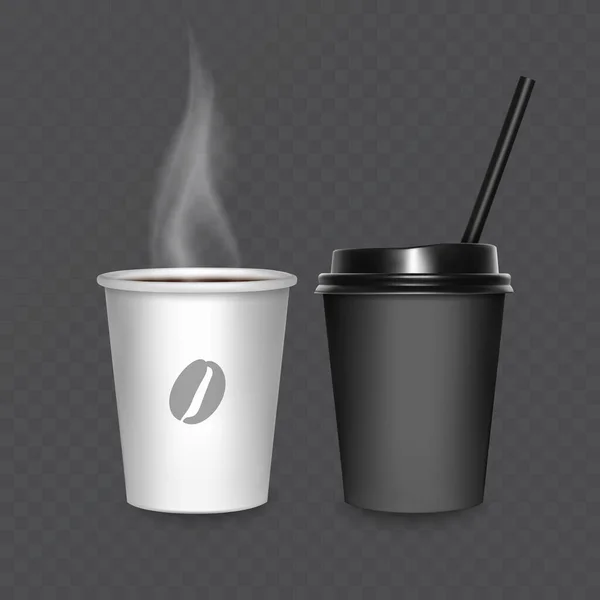 Кофейные Чашки Набор Бумага Белая Пустая Fast Food Take Out — стоковый вектор