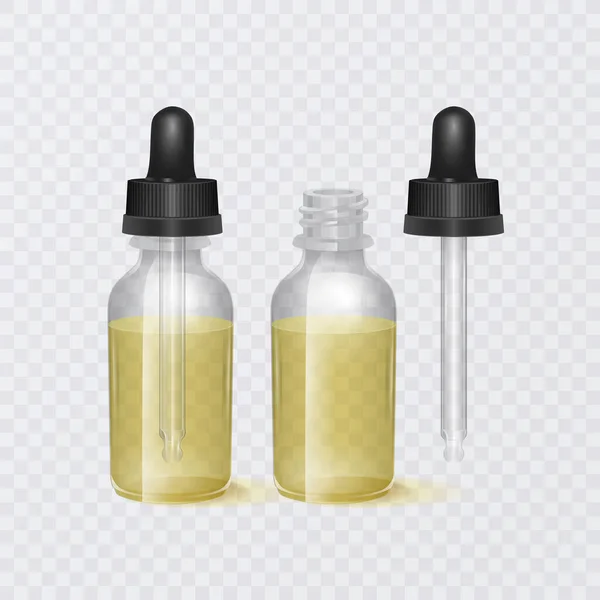 Botellas Realistas Con Juego Pipetas Maqueta Producto Medicina Cosmética Para — Archivo Imágenes Vectoriales