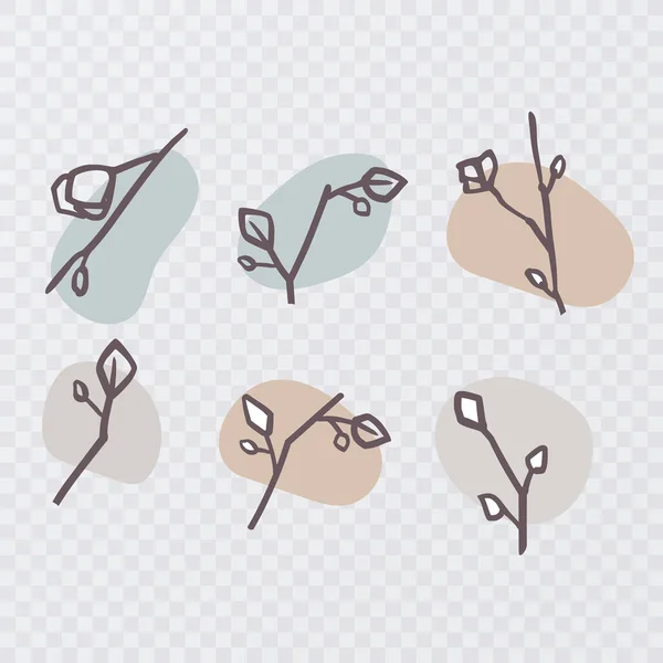 Набор Простых Элементов Цветов Растений Иллюстрация Стиле Каракулей Стилизованные Цветы — стоковый вектор