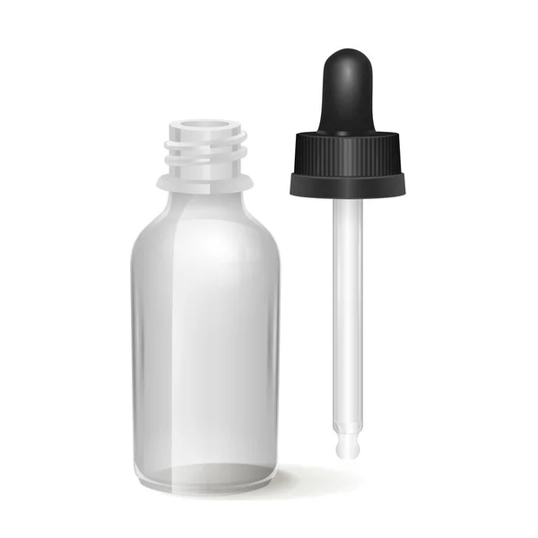 Glass Bottle Dropper Cap White Background Open Closed Mockup Empty — Stock Vector