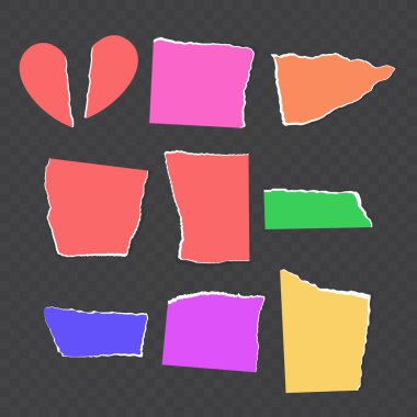 Gölgeli yırtık kağıtlar. Yırtık kağıt parçaları. Yatay olarak yırtılmış kağıt ve kağıt şeritleri