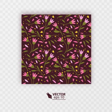 Rengarenk küçük çiçekleri olan hoş, pürüzsüz bir desen. Koyu arkaplanda küçük çiçekler, vektör biçimi