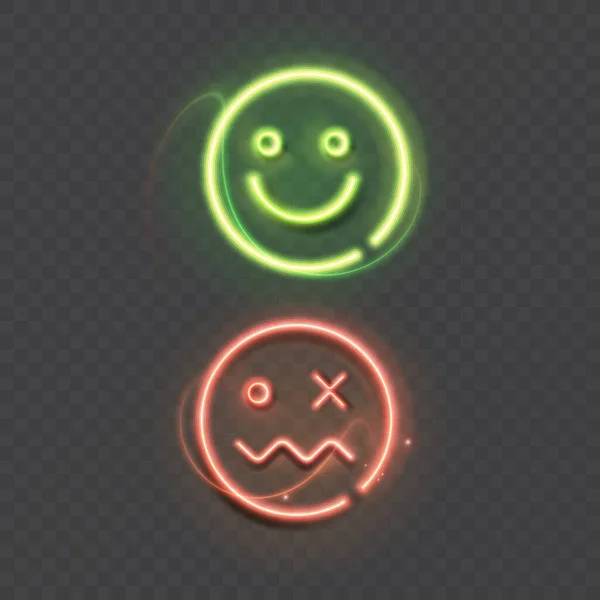 Emoji Neon Ikonok Neon Világít Sötét Háttér Vektor Illusztráció — Stock Vector
