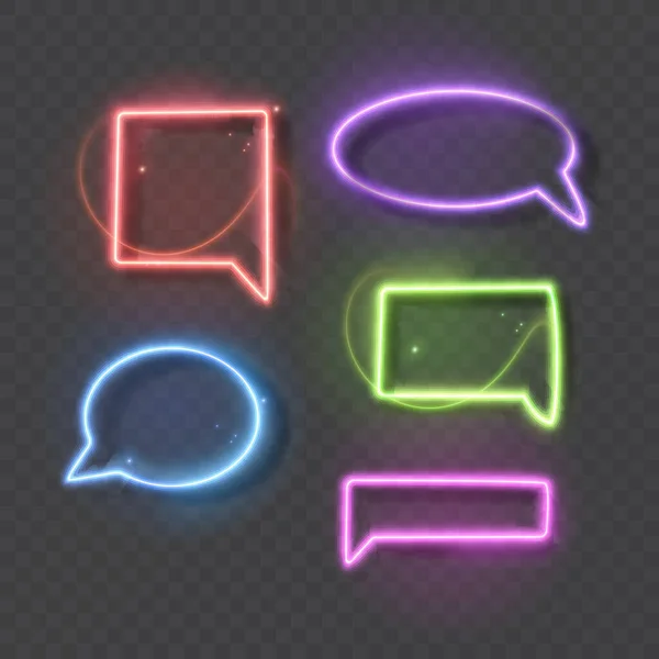 Conjunto Signo Néon Isolado Logotipo Speech Bubble Para Decoração Cobertura — Vetor de Stock