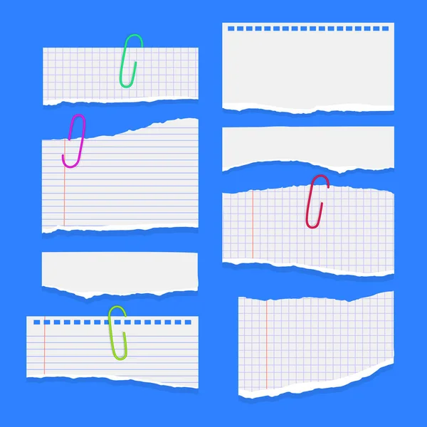 Conjunto Hojas Papel Desgarrado Color Blanco Papel Cuaderno Sobre Fondo — Archivo Imágenes Vectoriales