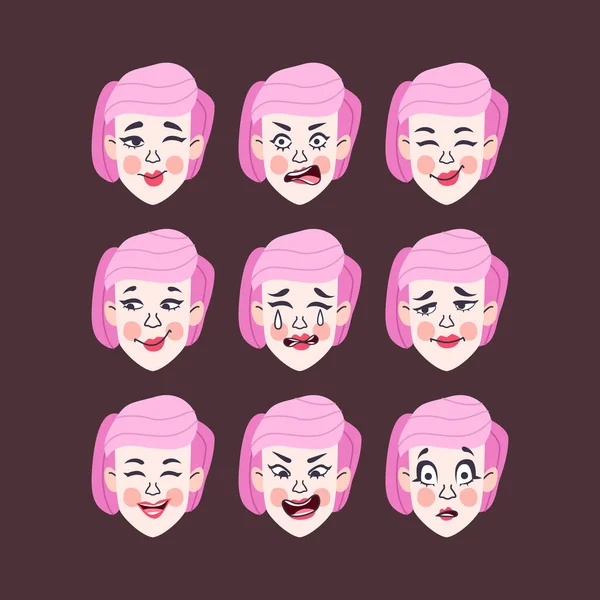 Conjunto Emociones Mujer Expresión Facial Chica Avatar Ilustración Vectorial Diseño Vectores De Stock Sin Royalties Gratis