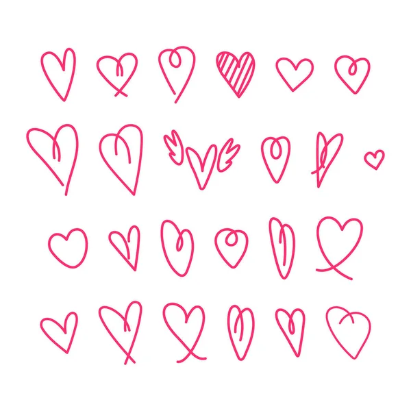 Vector Signo Corazón Dibujado Mano Símbolos Amor Conjunto Ilustración Garabato Vector De Stock