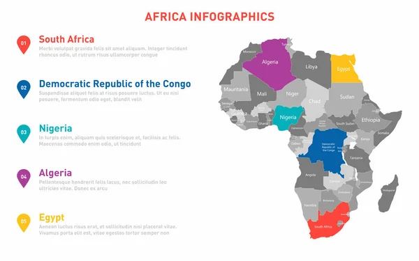 Africa Mappa Modello Infografico Mappa Vettoriale Con Paesi Confini Africani — Vettoriale Stock