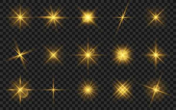 Λαμπερή Συλλογή Φωτεινών Εφέ Αστέρων Ελαφρύ Αποτέλεσμα Λαμπερών Αστεριών Και — Διανυσματικό Αρχείο