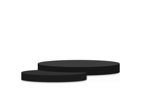 Černé Pódium Kruhovém Tvaru Prázdné Černé Jeviště Podstavec Maketa Bílém — Stockový vektor