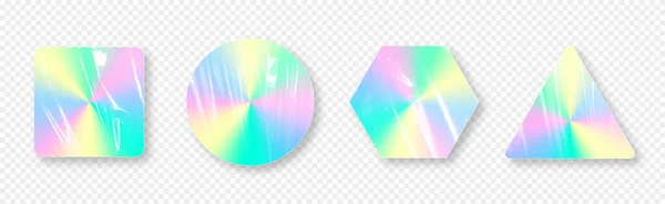 Set Holographic Sticker Mockups Blank Holographic Sticker Label Crumpled Texture — ストックベクタ