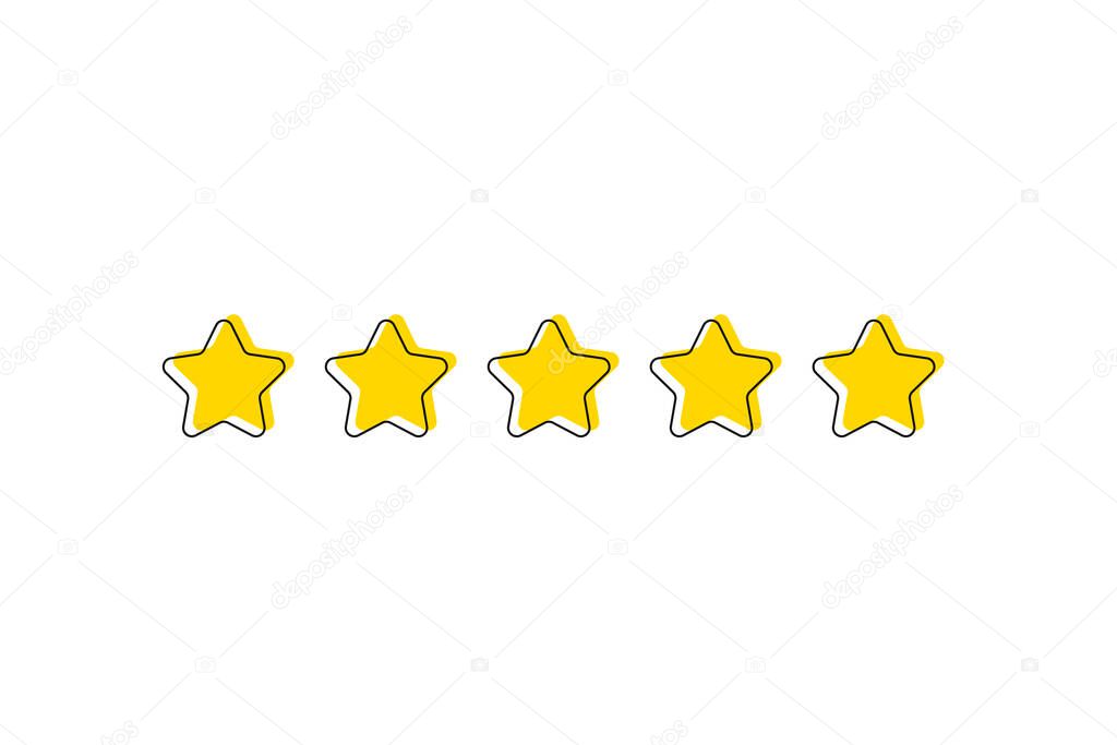 Five stars customer feedback. Yellow stars for customer review, feedback and survey. Five stars rating icons in flat outline style. Customer satisfaction and review concept. Vector