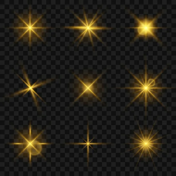 Sbírka Efektů Zářících Hvězd Světelný Efekt Zářících Hvězd Jasných Záblesků — Stockový vektor