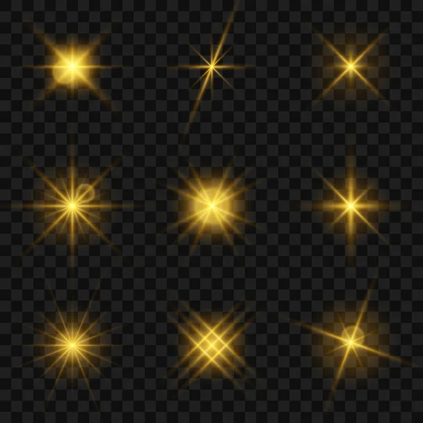 Коллекция Световых Эффектов Светящейся Звезды Световое Воздействие Сверкающих Звезд Ярких — стоковый вектор