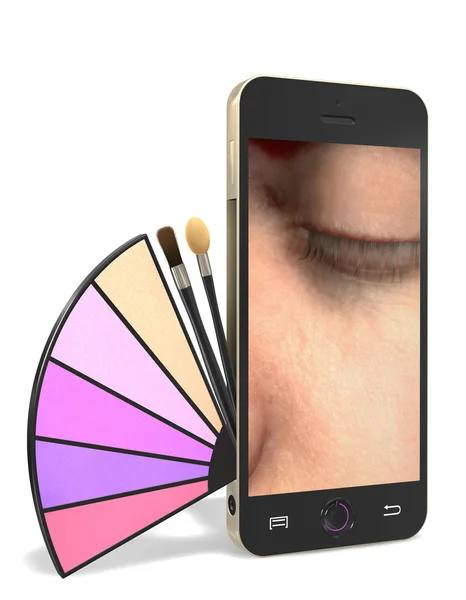 Téléphone portable avec un ensemble de maquillage Images De Stock Libres De Droits