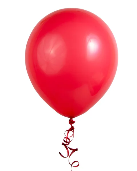 Balão Vermelho Brilhante Com Fita Isolada Fundo Branco — Fotografia de Stock