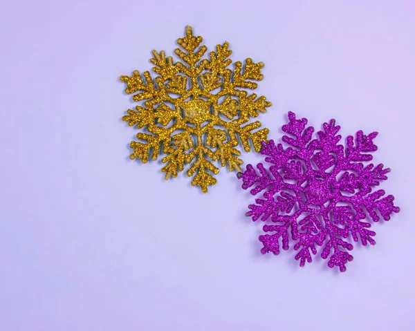Multicolor Toy Snowflake Glitter Shiny Blue Background Copyspace Postcard — Stock Photo, Image