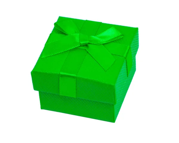 Caixa Presente Verde Natal Isolado Fundo Branco — Fotografia de Stock