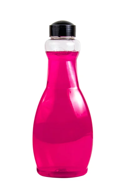白い背景に隔離されたペットボトル内の色液石鹸ゲル — ストック写真