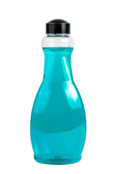 在白色背景上隔离的塑料瓶中的彩色肥皂凝胶 — 图库照片