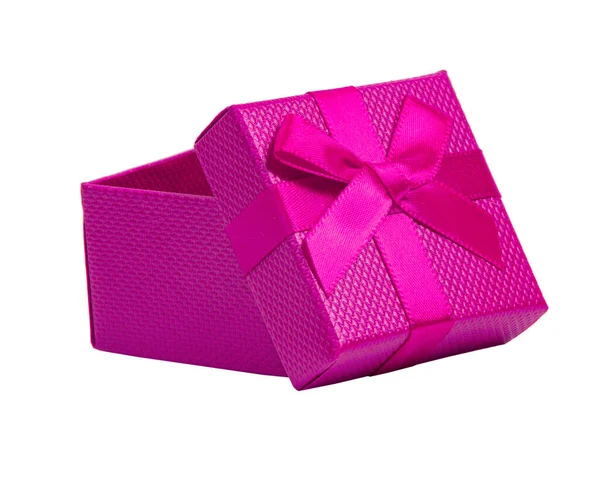 Ροζ Κουτί Δώρου Χριστούγεννα Άνοιξε Απομονωμένο Στο Λευκό Φόντο — Φωτογραφία Αρχείου
