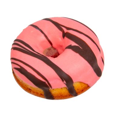 Beyaz arka planda izole edilmiş lezzetli, pembe donut.
