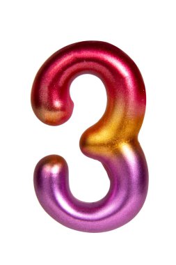 Beyaz arkaplanda 3 numaralı dekoratif çok renkli izole edilmiş