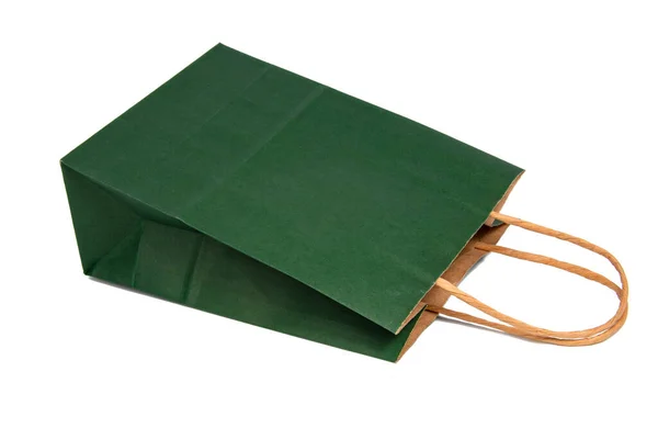 Πράσινη Τσάντα Αγοράς Χαρτιού Οικολογική Απομονωμένη Στο Λευκό Φόντο — Φωτογραφία Αρχείου