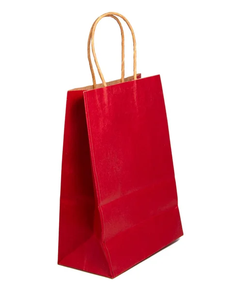 Κόκκινη Σακούλα Αγοράς Χαρτιού Οικολογική Απομονωμένη Στο Λευκό Φόντο — Φωτογραφία Αρχείου