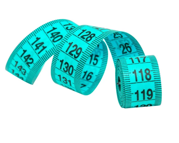 Blue Tape Measure Spiral Isolated White Backgound — 图库照片