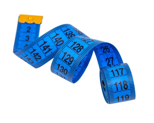 Blue Tape Measure Spiral Isolated White Backgound — 图库照片