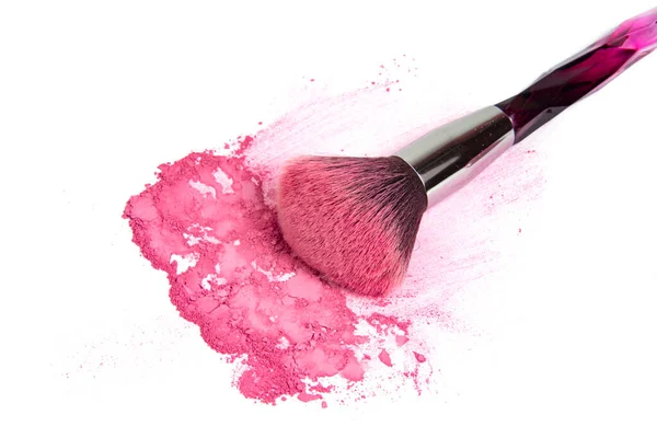 Uzupełnić Pędzel Kolorowy Proszek Różowy Piękno Izolowane Białym Tle — Zdjęcie stockowe