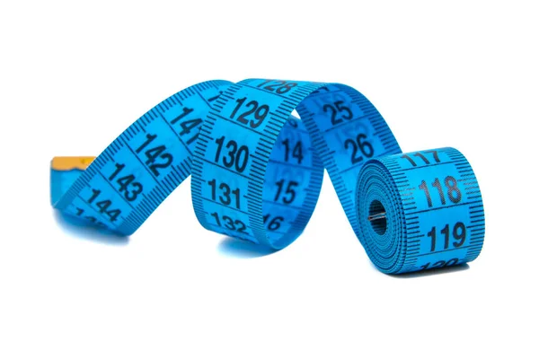 Blue Tape Measure Spiral Isolated White Backgound — 图库照片