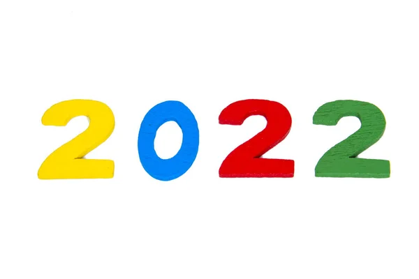 2022 Wooden Numbers Multicolor Isolated White — Stock Photo, Image