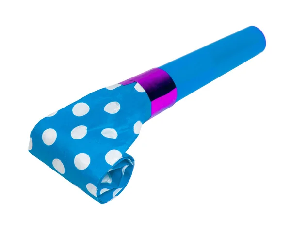 Party Blowout Noisemaker Blue Color Dots Horn Isolated White Background — стоковое фото