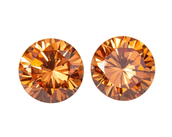 Oranje Ronde Diamanten Topaas Steen Luxe Geïsoleerd Witte Achtergrond — Stockfoto