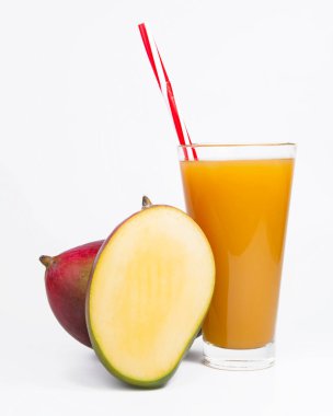 Mango fruit juice in glass isolated on the white