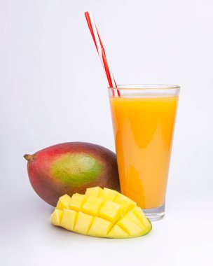 Mango fruit juice in glass isolated on the white