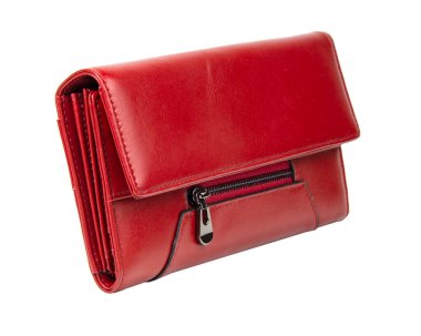 Kırmızı kadınların deri cüzdanları uzun süre beyaz bedende izole edilmiş.