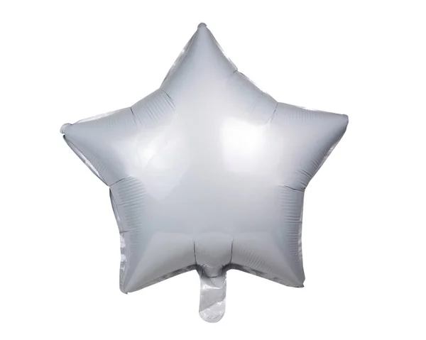 Zilver Grijs Partij Ster Ballon Folie Geïsoleerd Witte Achtergrond — Stockfoto