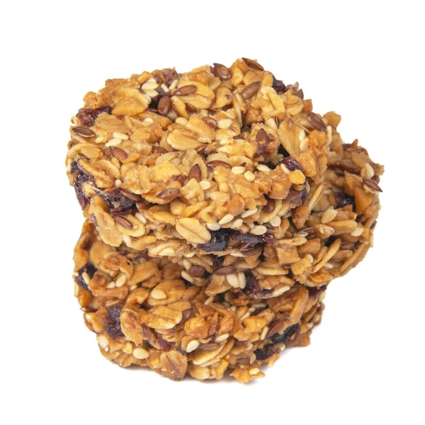 シリアルスナッククッキー白の上に隔離された蜂蜜オートミール穀物と砂糖なし — ストック写真