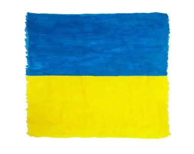 Ukrayna ulusal bayrağını boyamış Beyazlara izole edilmiş savaş konsepti yok