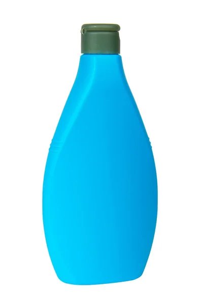 Μπλε Μπουκάλι Σαμπουάν Λοσιόν Συσκευασία Πλαστικό Δοχείο Απομονώνονται Στο Λευκό — Φωτογραφία Αρχείου